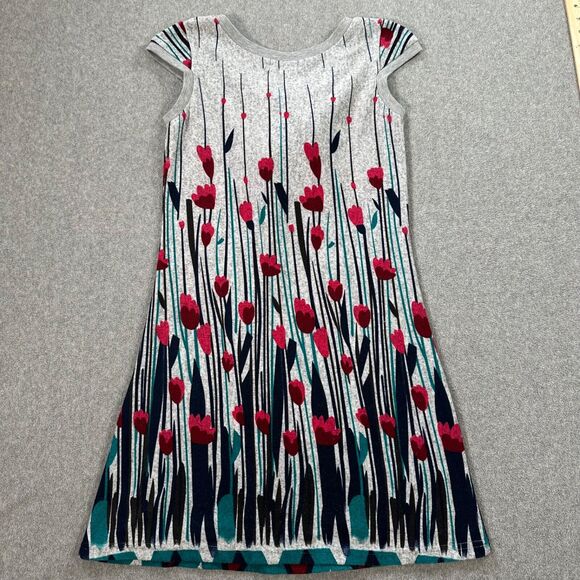 Funky People Tulip Print Sweater Mini Dress Womens Small Gray Cap Sleeve Tassel - Picture 8 of 9